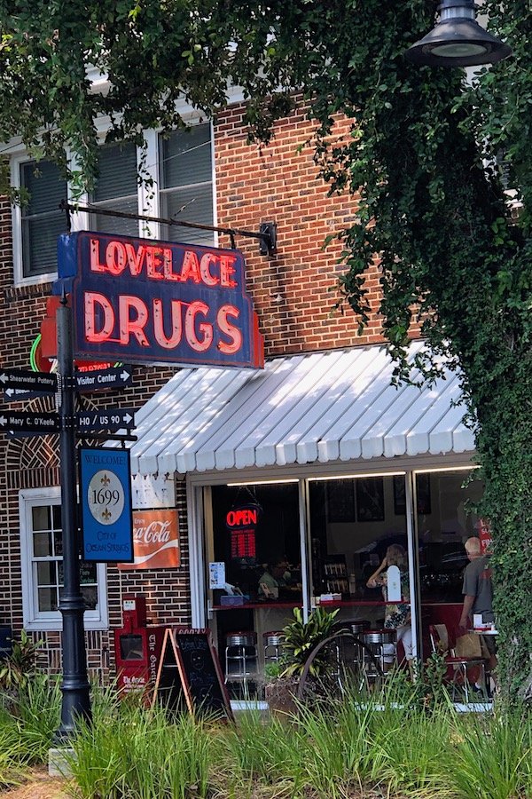 alt="LoveLace Drugs Pharmacy, an iconic Ocean Springs, MS., landmark." 